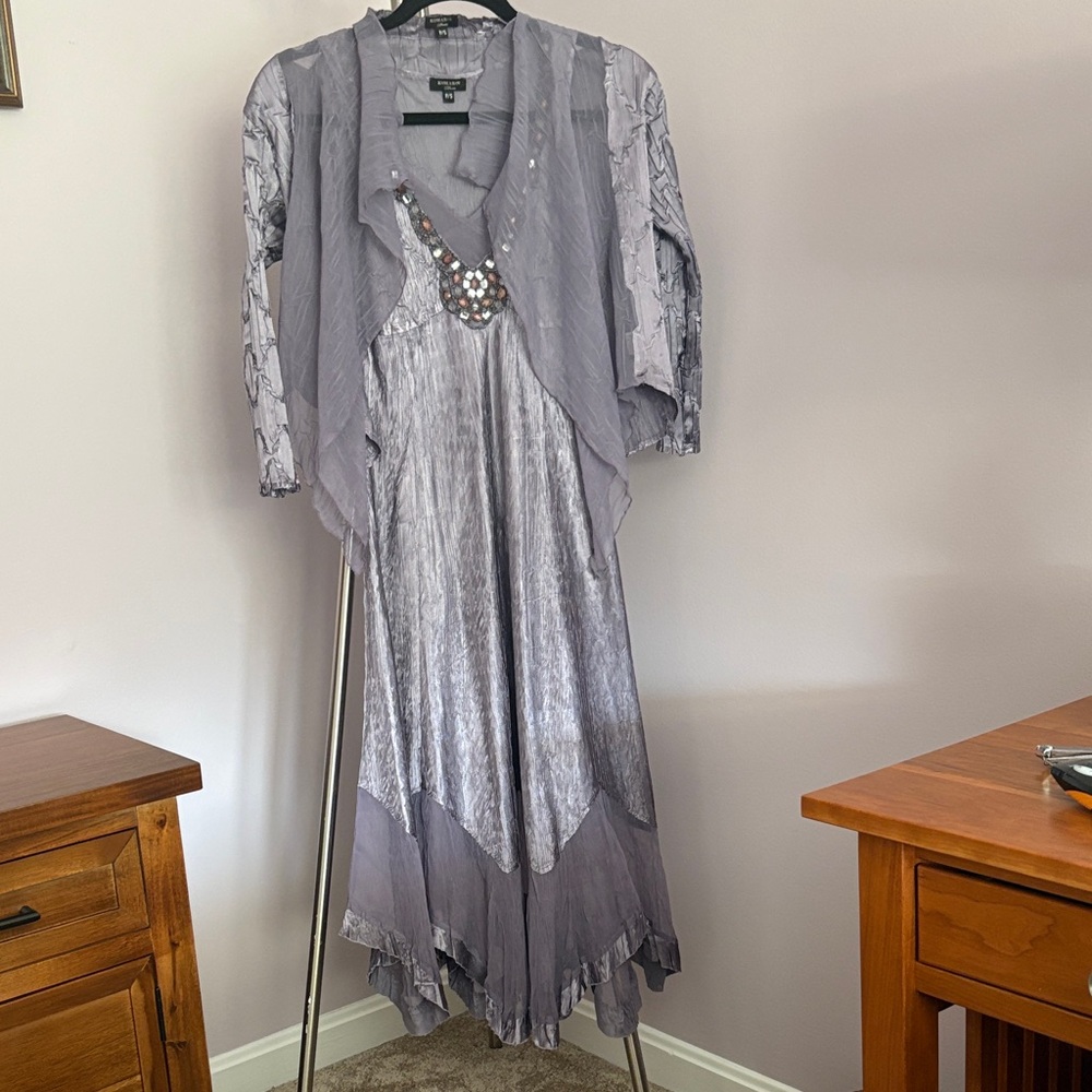 Komarov Silver Lavender Asymmetrical Evening Dress with Jacket